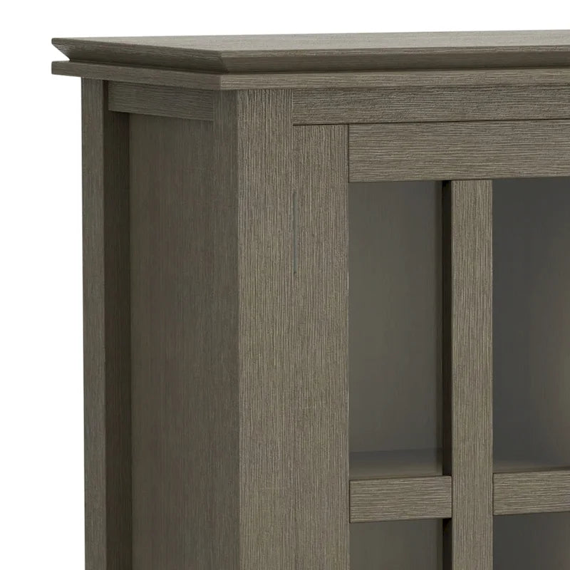Meuble de rangement bas en bois massif avec portes doubles en verre trempé et étagères réglables