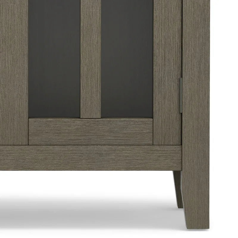 Meuble de rangement bas en bois massif avec portes doubles en verre trempé et étagères réglables