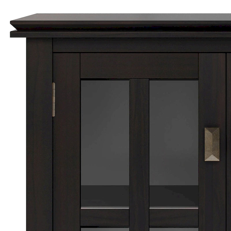 Meuble de rangement bas en bois massif avec portes doubles en verre trempé et étagères réglables