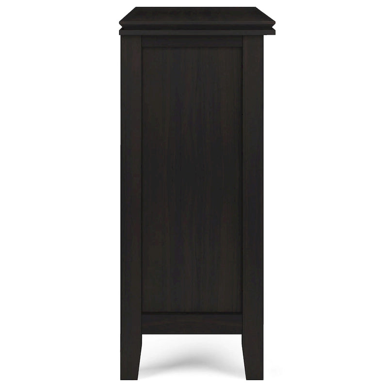 Meuble de rangement bas en bois massif avec portes doubles en verre trempé et étagères réglables