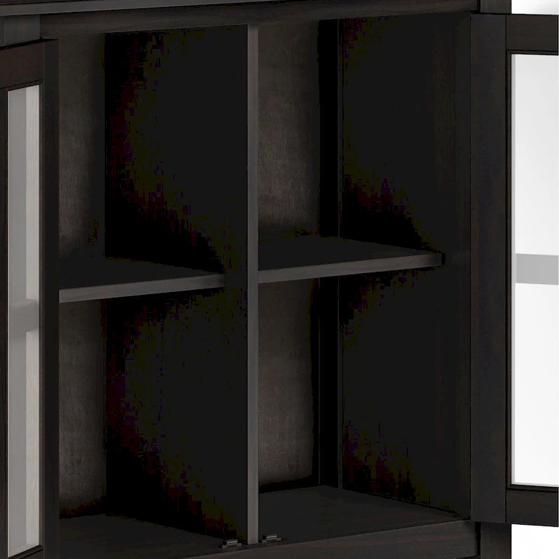 Meuble de rangement bas en bois massif avec portes doubles en verre trempé et étagères réglables