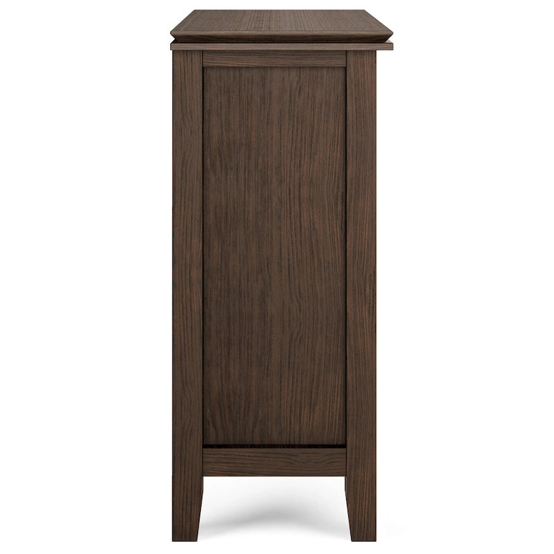 Meuble de rangement bas en bois massif avec portes doubles en verre trempé et étagères réglables
