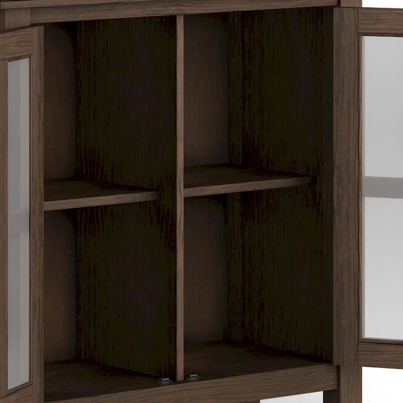 Meuble de rangement bas en bois massif avec portes doubles en verre trempé et étagères réglables