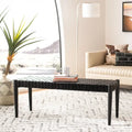 Banc d'appoint en cuir tressé avec cadre en bois, noir