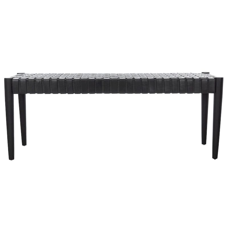 Banc d'appoint en cuir tressé avec cadre en bois, noir