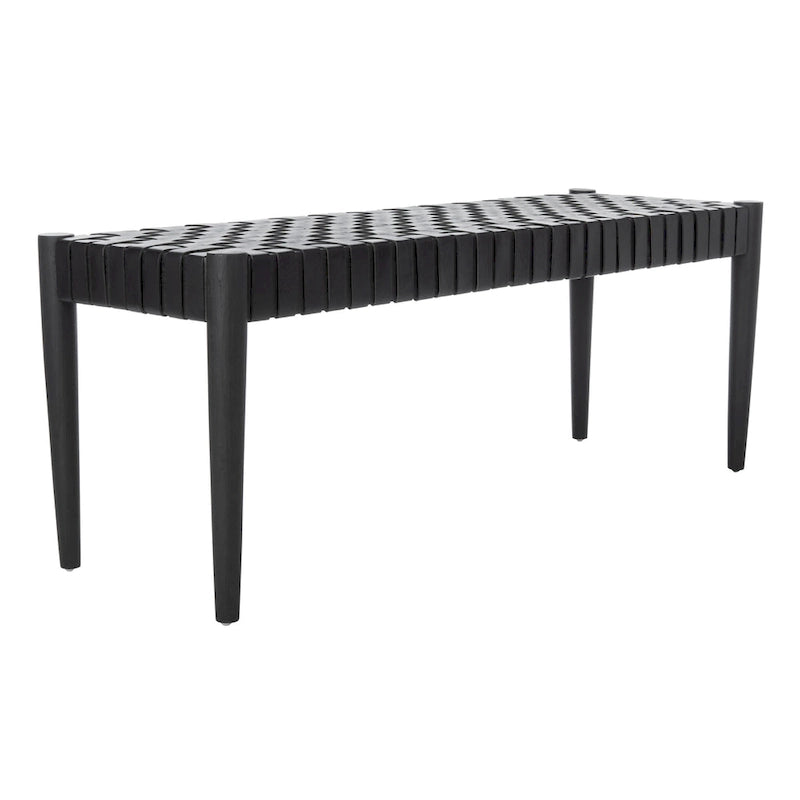 Banc d'appoint en cuir tressé avec cadre en bois, noir