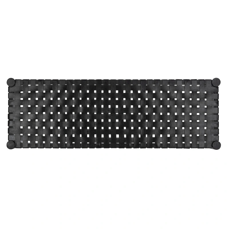 Banc d'appoint en cuir tressé avec cadre en bois, noir