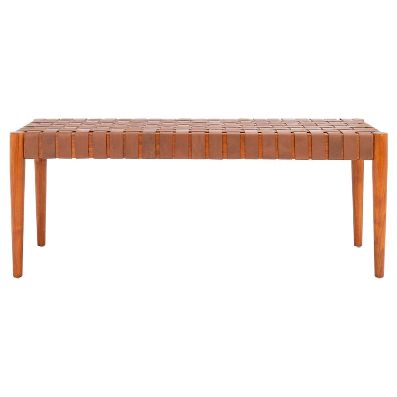 Banc d'appoint en cuir tressé avec cadre en bois, noir