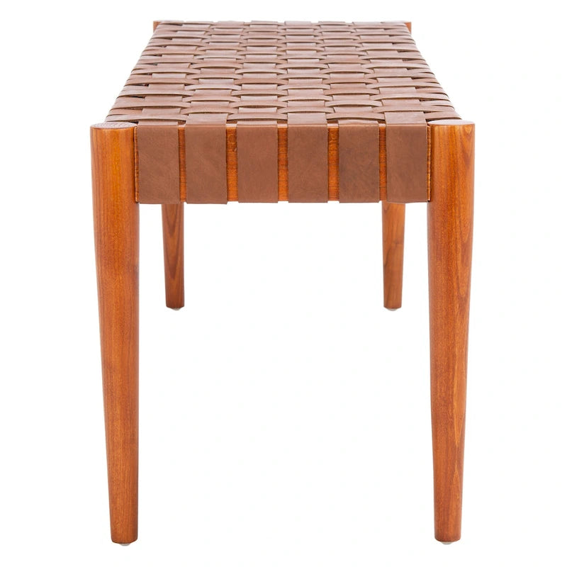 Banc d'appoint en cuir tressé avec cadre en bois, noir