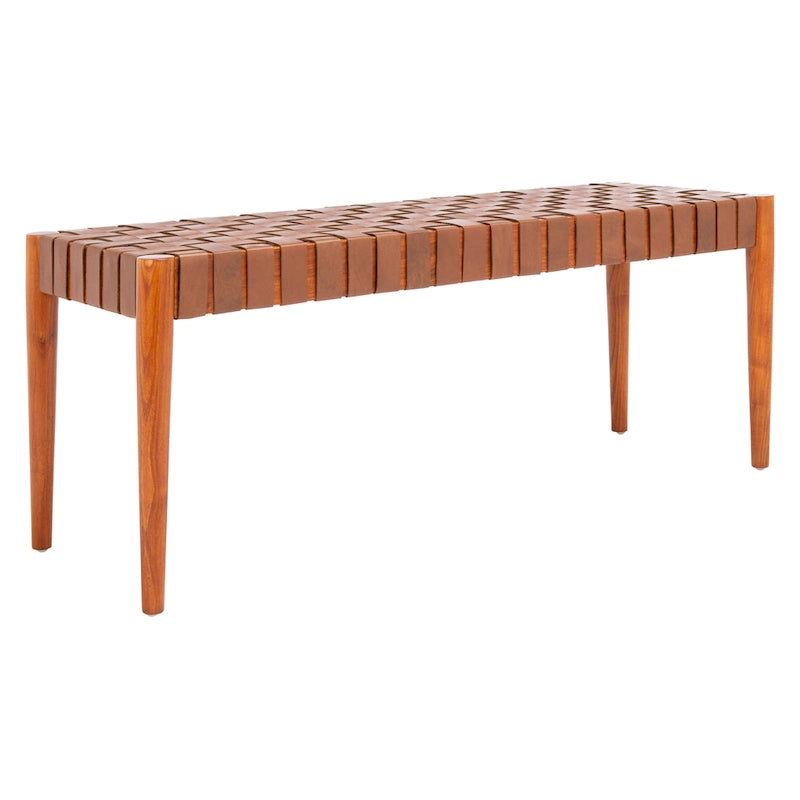Banc d'appoint en cuir tressé avec cadre en bois, noir