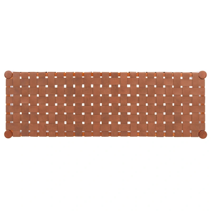 Banc d'appoint en cuir tressé avec cadre en bois, noir