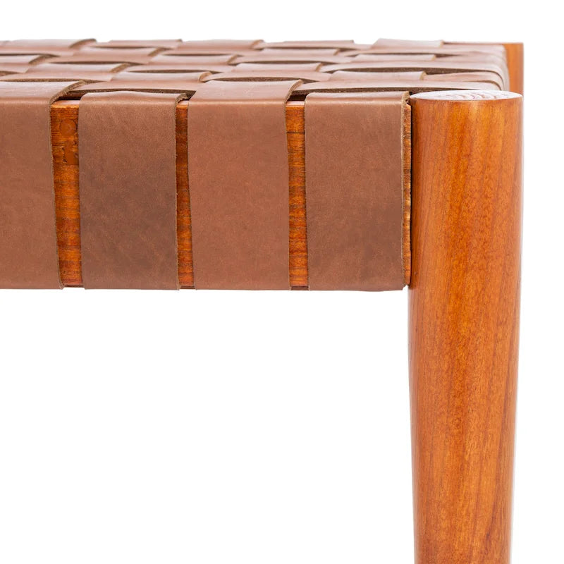 Banc d'appoint en cuir tressé avec cadre en bois, noir