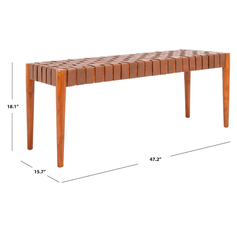 Banc d'appoint en cuir tressé avec cadre en bois, noir