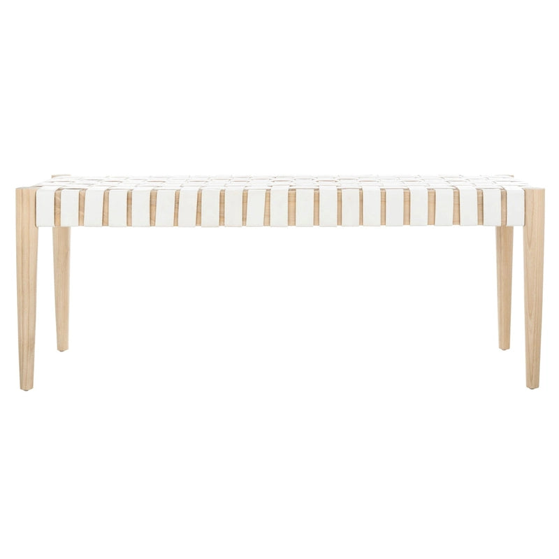 Banc d'appoint en cuir tressé avec cadre en bois, noir