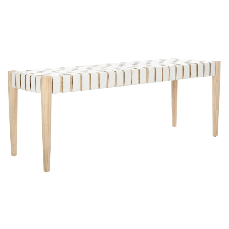 Banc d'appoint en cuir tressé avec cadre en bois, noir