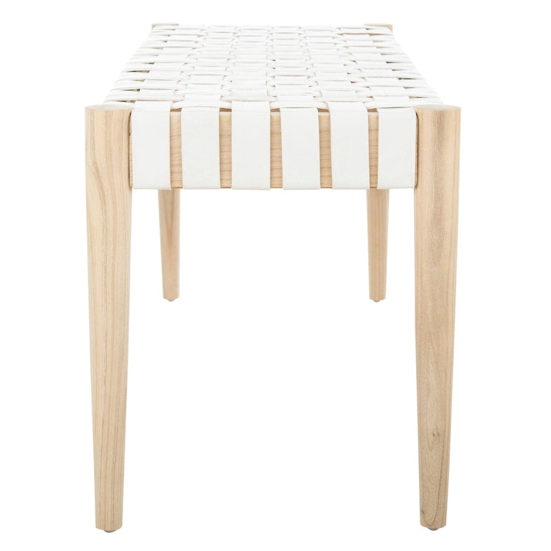 Banc d'appoint en cuir tressé avec cadre en bois, noir