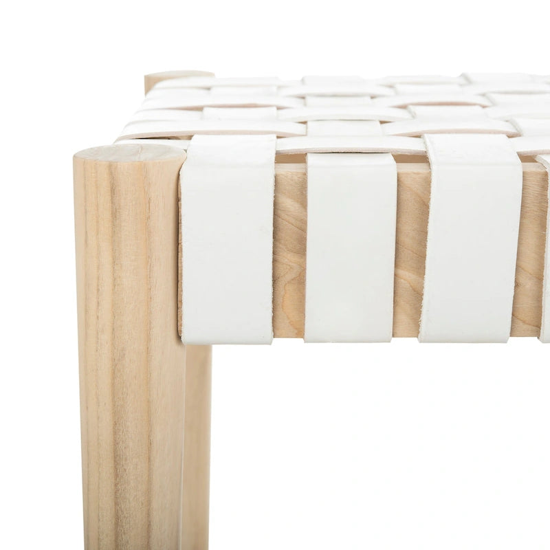 Banc d'appoint en cuir tressé avec cadre en bois, noir