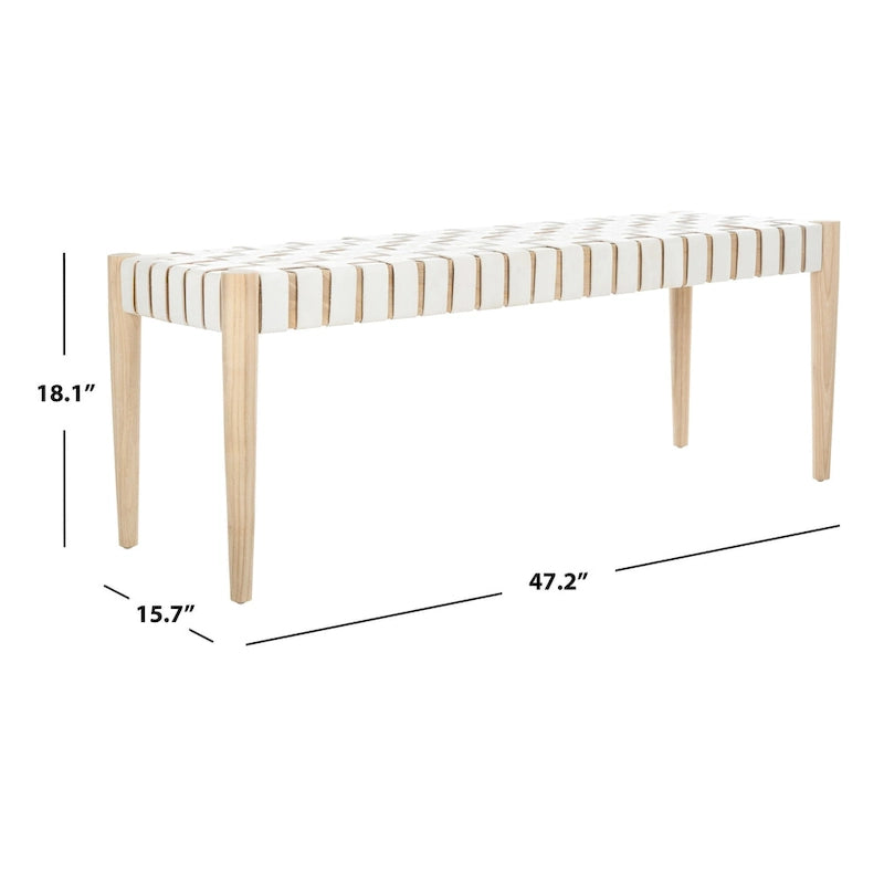 Banc d'appoint en cuir tressé avec cadre en bois, noir