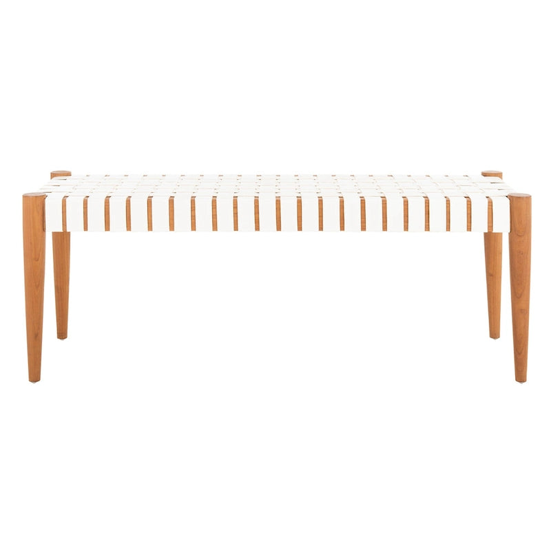 Banc d'appoint en cuir tressé avec cadre en bois, noir