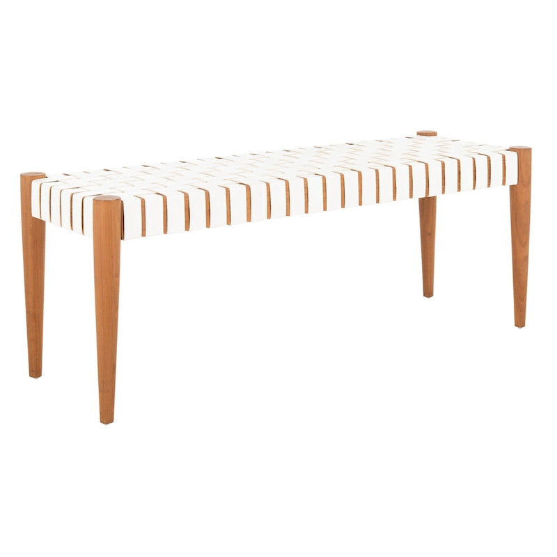 Banc d'appoint en cuir tressé avec cadre en bois, noir