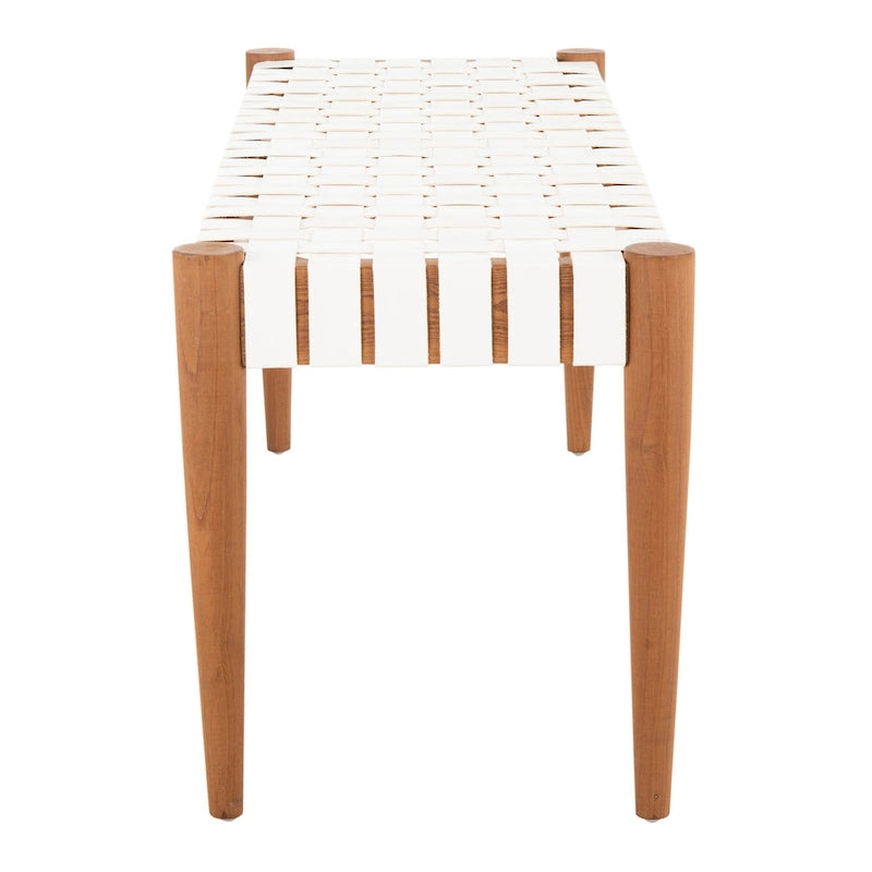 Banc d'appoint en cuir tressé avec cadre en bois, noir