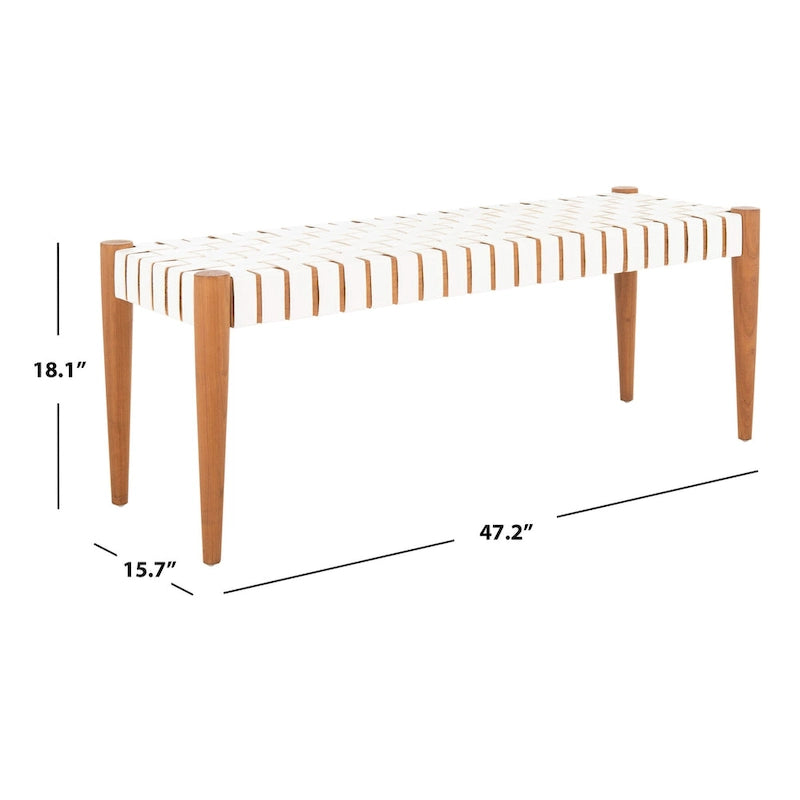 Banc d'appoint en cuir tressé avec cadre en bois, noir