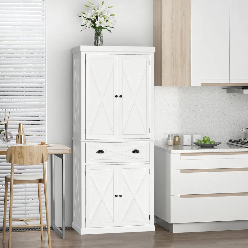 Meuble de rangement autoportant 4 portes pour garde-manger de cuisine avec tiroir, noir et blanc