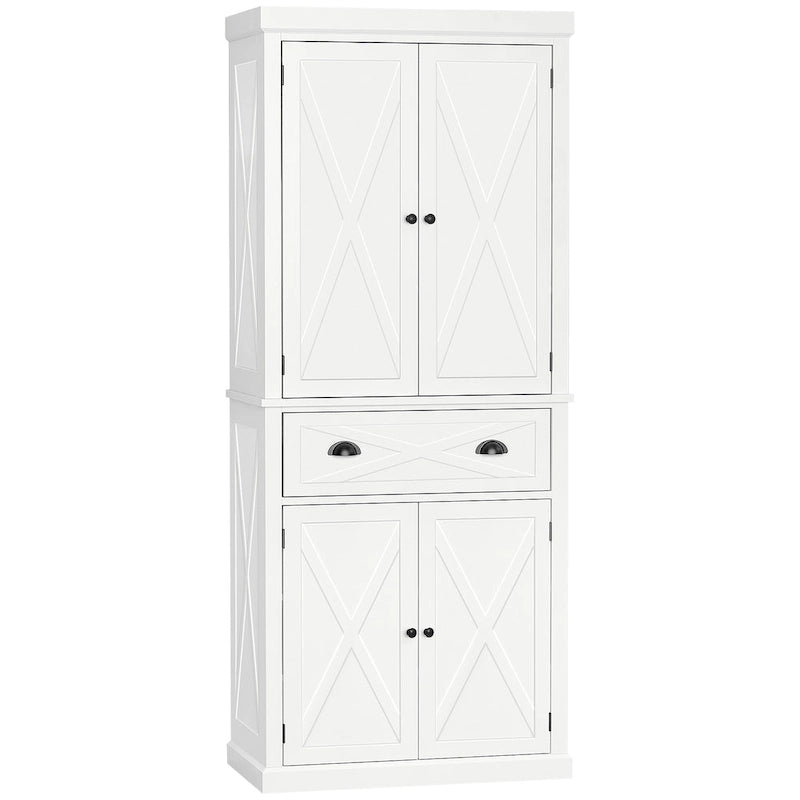 Meuble de rangement autoportant 4 portes pour garde-manger de cuisine avec tiroir, noir et blanc