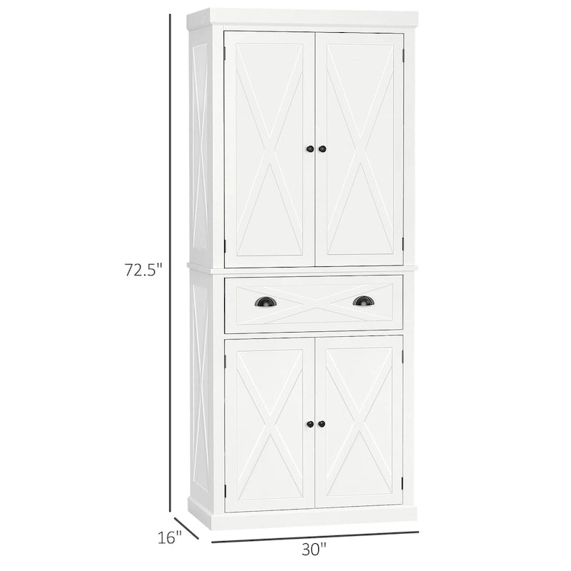 Meuble de rangement autoportant 4 portes pour garde-manger de cuisine avec tiroir, noir et blanc