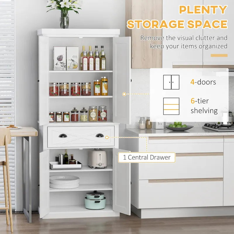 Meuble de rangement autoportant 4 portes pour garde-manger de cuisine avec tiroir, noir et blanc