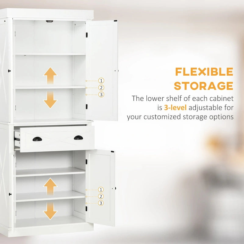 Meuble de rangement autoportant 4 portes pour garde-manger de cuisine avec tiroir, noir et blanc
