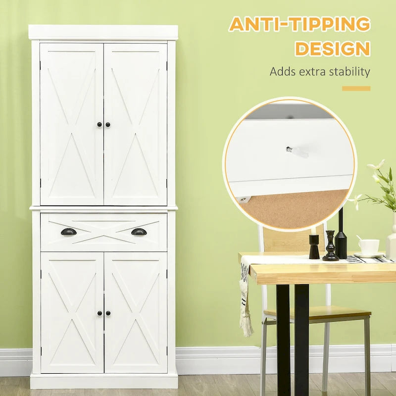 Meuble de rangement autoportant 4 portes pour garde-manger de cuisine avec tiroir, noir et blanc