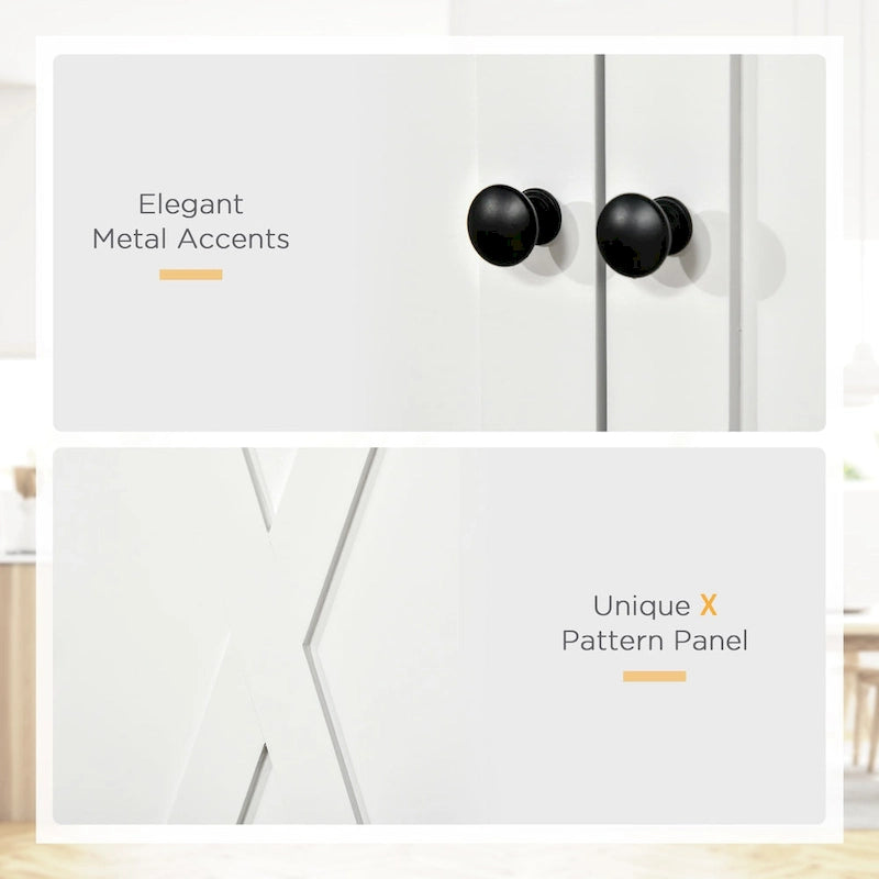 Meuble de rangement autoportant 4 portes pour garde-manger de cuisine avec tiroir, noir et blanc
