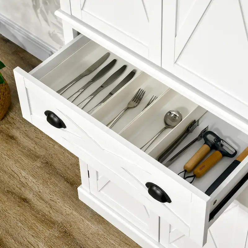 Meuble de rangement autoportant 4 portes pour garde-manger de cuisine avec tiroir, noir et blanc