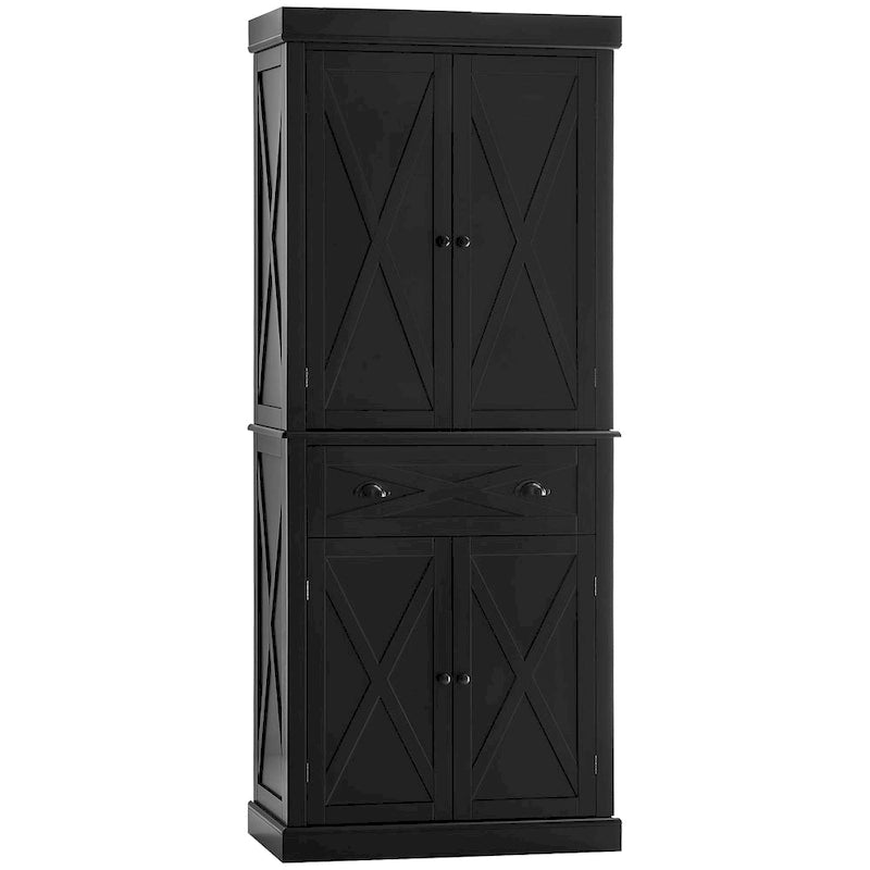 Meuble de rangement autoportant 4 portes pour garde-manger de cuisine avec tiroir, noir et blanc