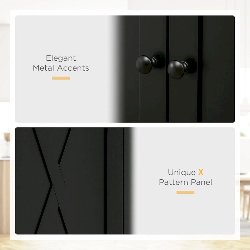 Meuble de rangement autoportant 4 portes pour garde-manger de cuisine avec tiroir, noir et blanc