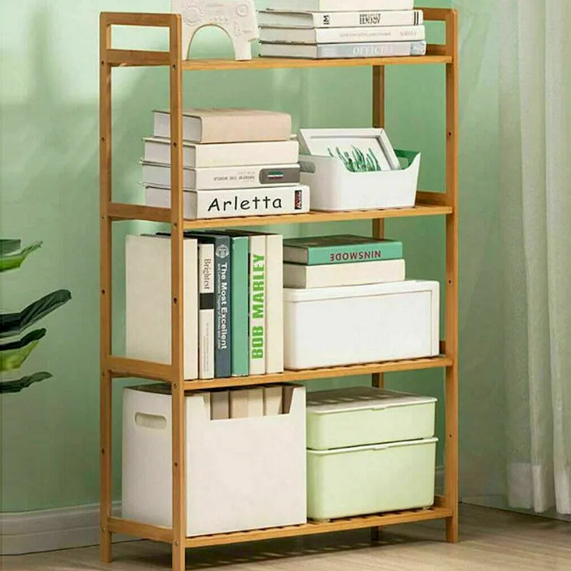 Étagère de rangement autoportante à 4 niveaux en bambou naturel, couleur bois naturel