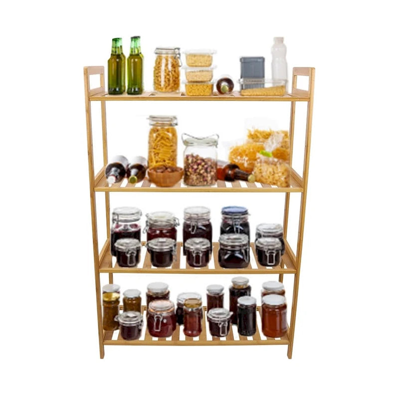 Étagère de rangement autoportante à 4 niveaux en bambou naturel, couleur bois naturel