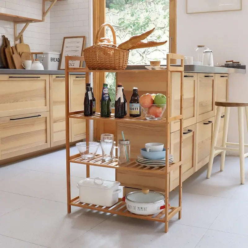 Étagère de rangement autoportante à 4 niveaux en bambou naturel, couleur bois naturel