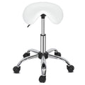 Tabouret roulant ergonomique en cuir PU, hauteur réglable, blanc et noir