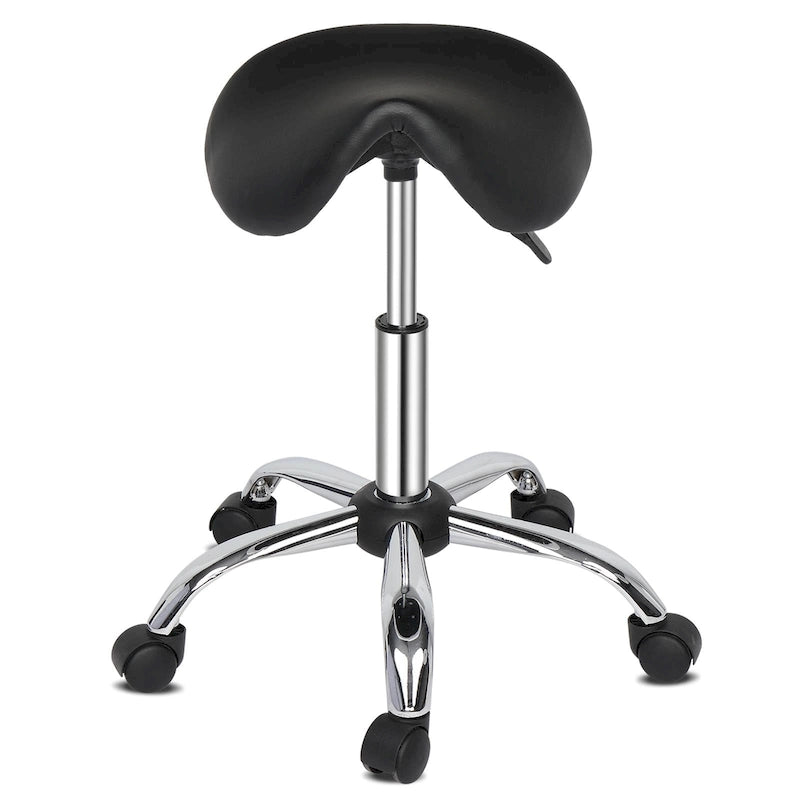 Tabouret roulant ergonomique en cuir PU, hauteur réglable, blanc et noir