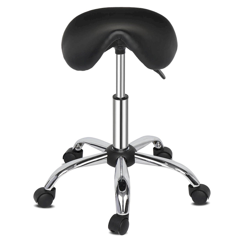 Tabouret roulant ergonomique en cuir PU, hauteur réglable, blanc et noir
