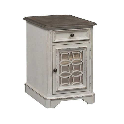 Table d'appoint de style antique en bois vieilli blanc avec porte miroir