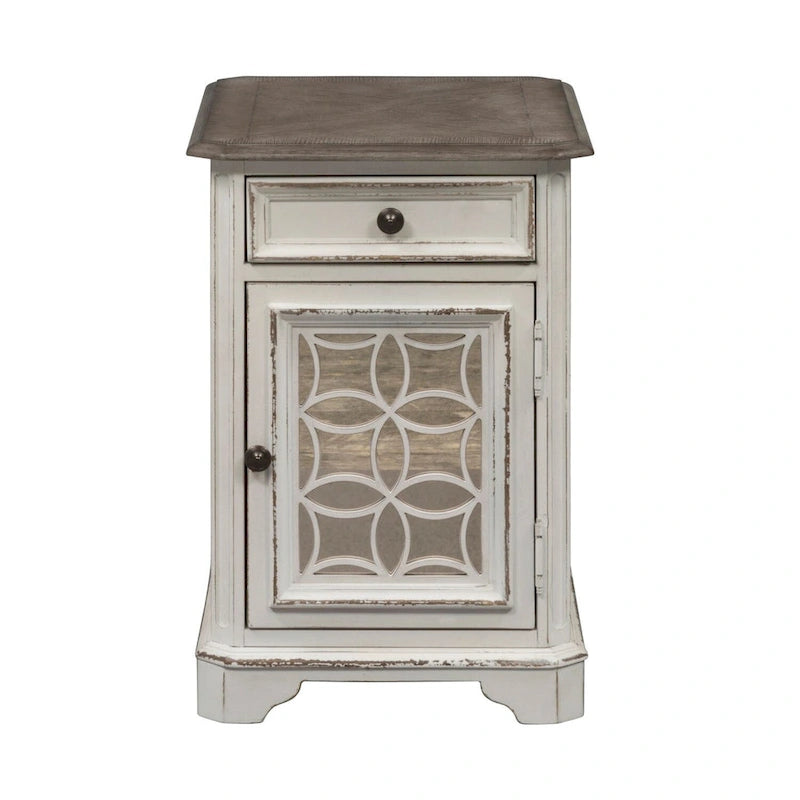 Table d'appoint de style antique en bois vieilli blanc avec porte miroir