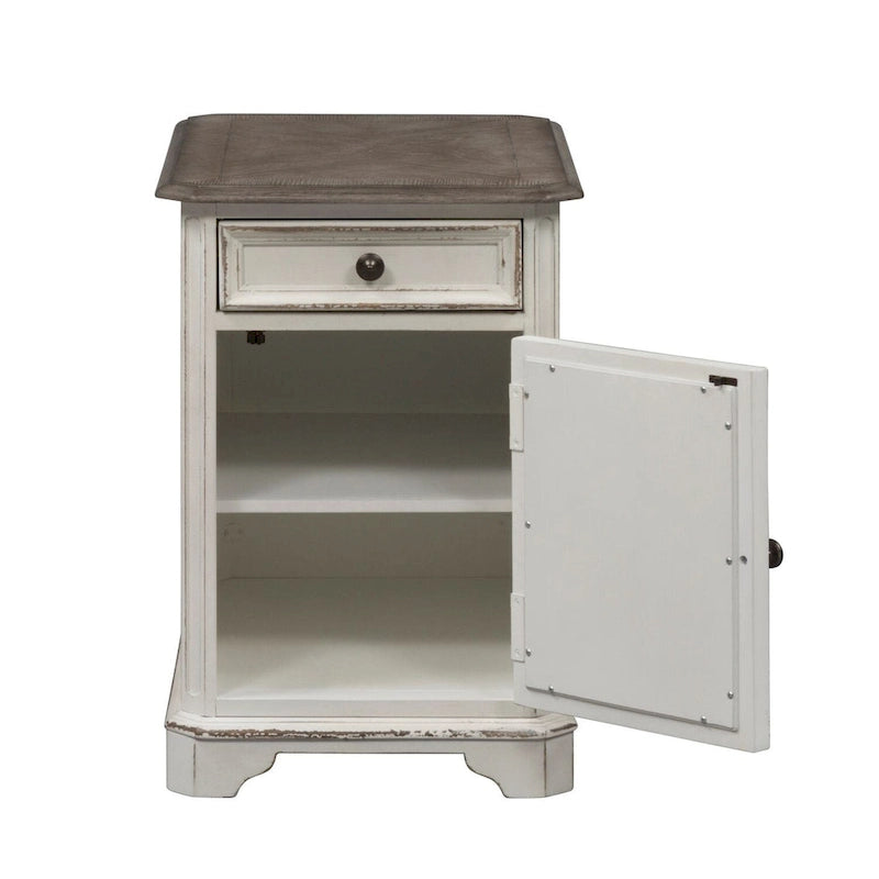 Table d'appoint de style antique en bois vieilli blanc avec porte miroir