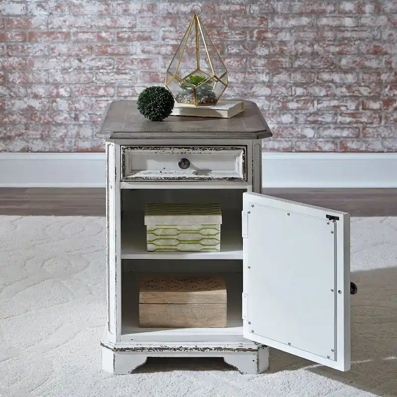 Table d'appoint de style antique en bois vieilli blanc avec porte miroir
