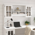Étagère de bureau 60 W en frêne blanc avec porte vitrée, étagères ouvertes et compartiments de rangement