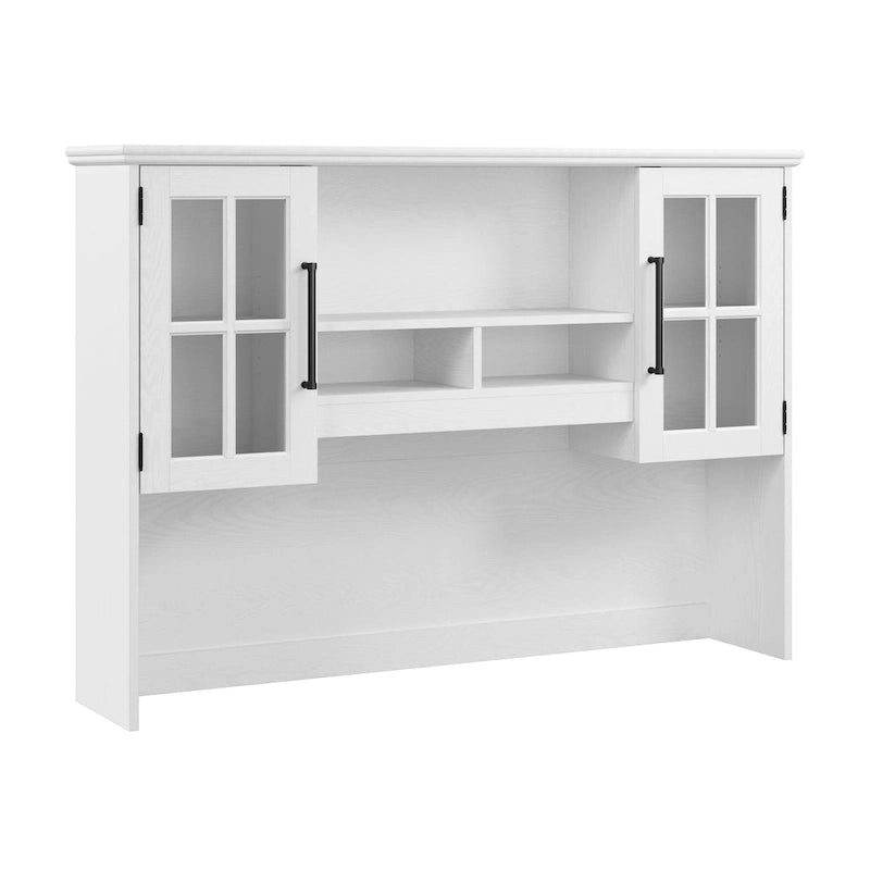 Étagère de bureau 60 W en frêne blanc avec porte vitrée, étagères ouvertes et compartiments de rangement