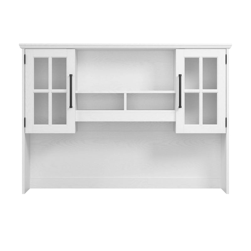 Étagère de bureau 60 W en frêne blanc avec porte vitrée, étagères ouvertes et compartiments de rangement