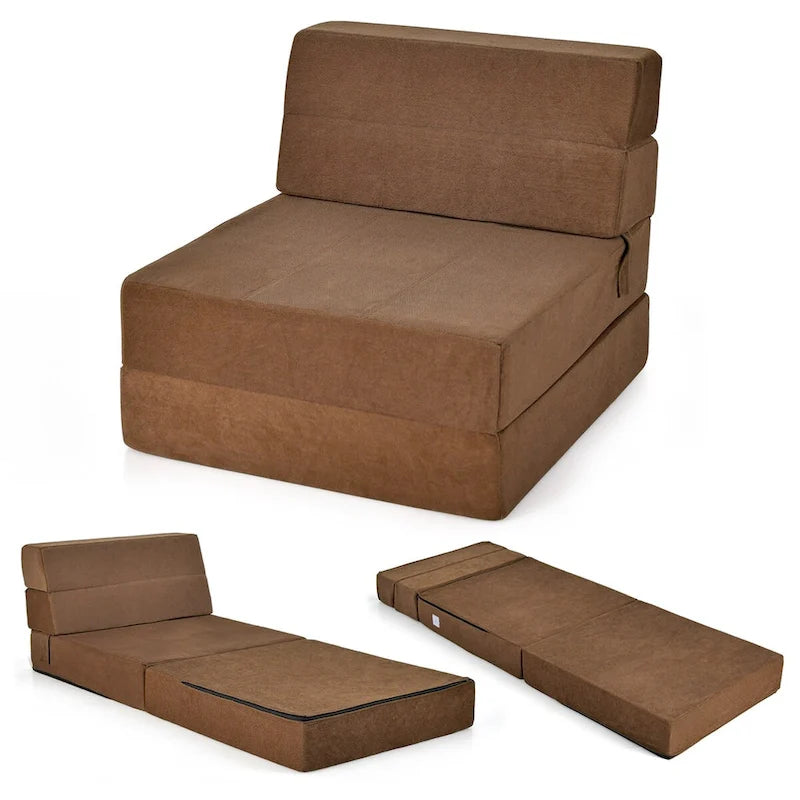 Costway Tri-Fold Fold Down Chair Flip Out Lounger Convertible Sleeper - 77.5 x 29 x 6.5 (L x W x H)